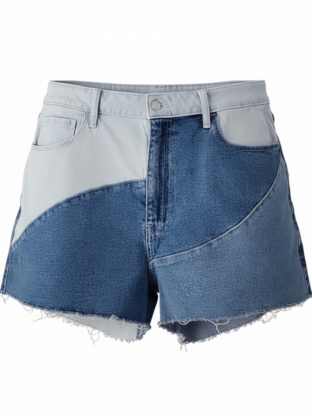 Hollister Two-Tone Light & Medium Blue Patchwork Denim Shorts - Picture 3 of 7